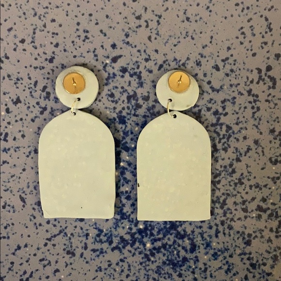 Handmade Abstract Woman’s Face Clay Earrings-Blue - Picture 8 of 11